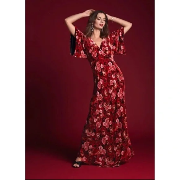 NEW Johnny Was Alanis Velvet Floral Maxi Dress (Sz XL) Red Rose Multi - Picture 3 of 15
